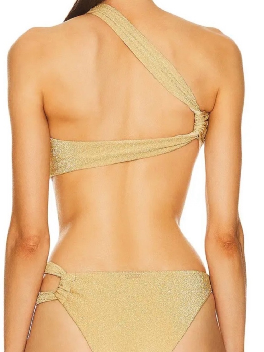 NWT Cult Gaia Charmaine One Shoulder Bikini XS Top Bottom Set Gold - Picture 3 of 14